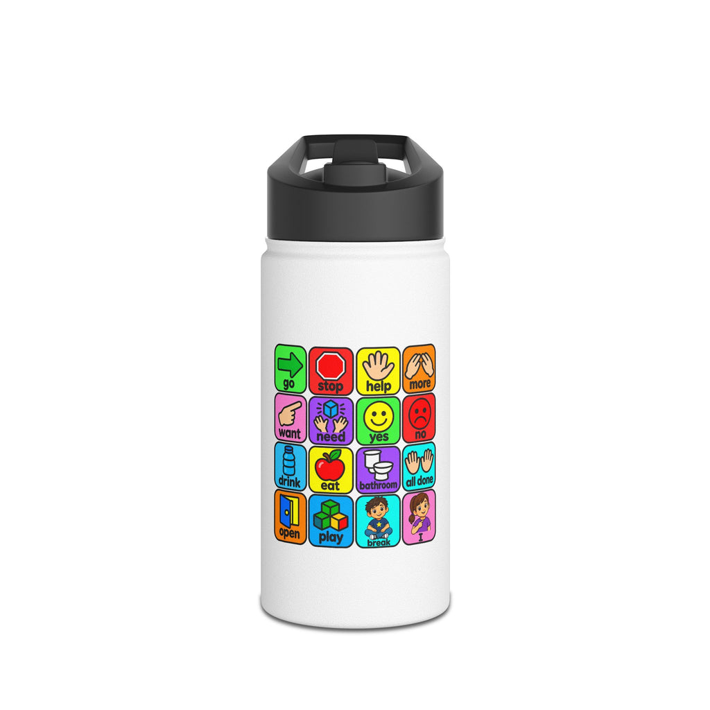 AAC Communication Board Water Bottle Autism Stainless Steel 12 oz Water Bottle