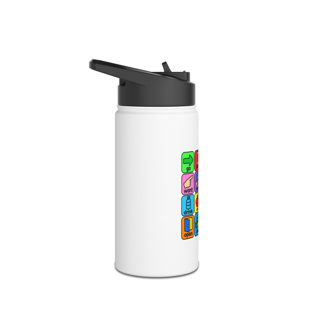 AAC Communication Board Water Bottle Autism Stainless Steel 12 oz Water Bottle