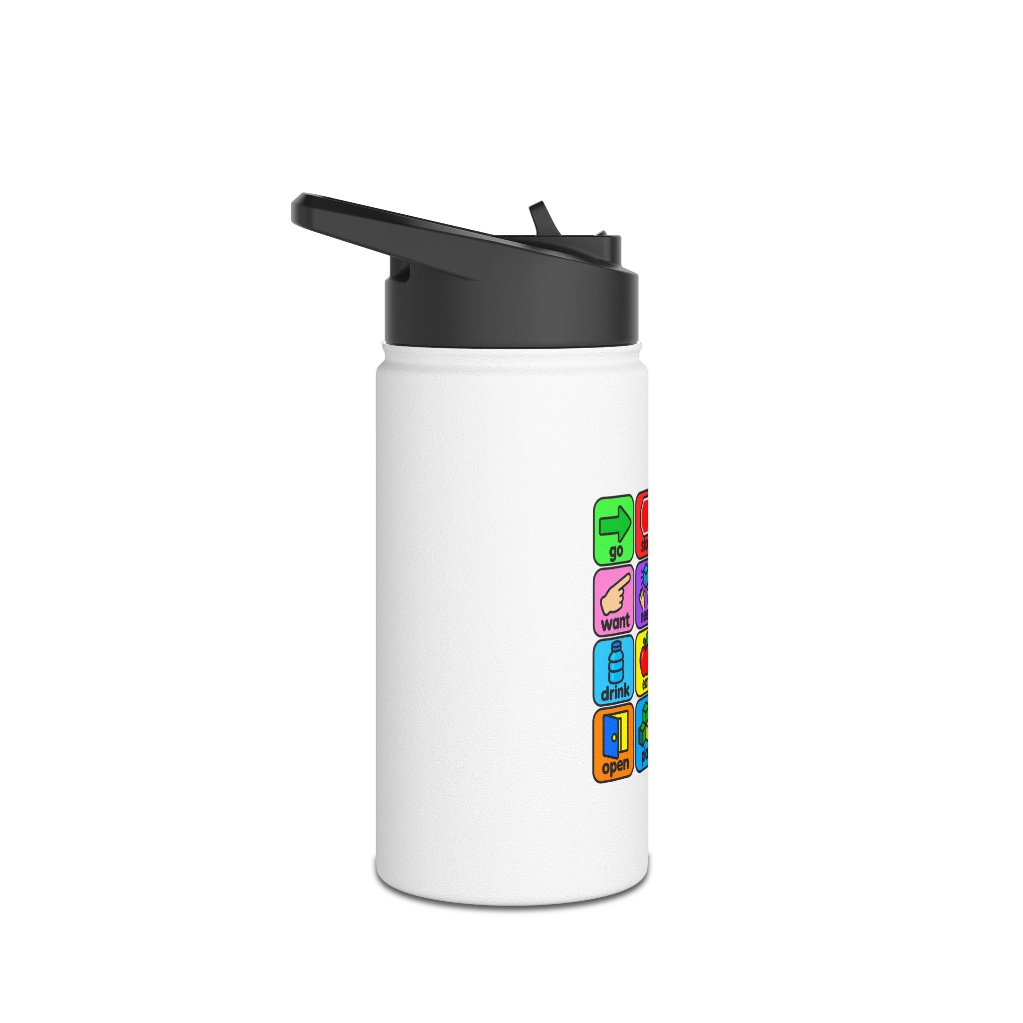 AAC Communication Board Water Bottle Autism Stainless Steel 12 oz Water Bottle