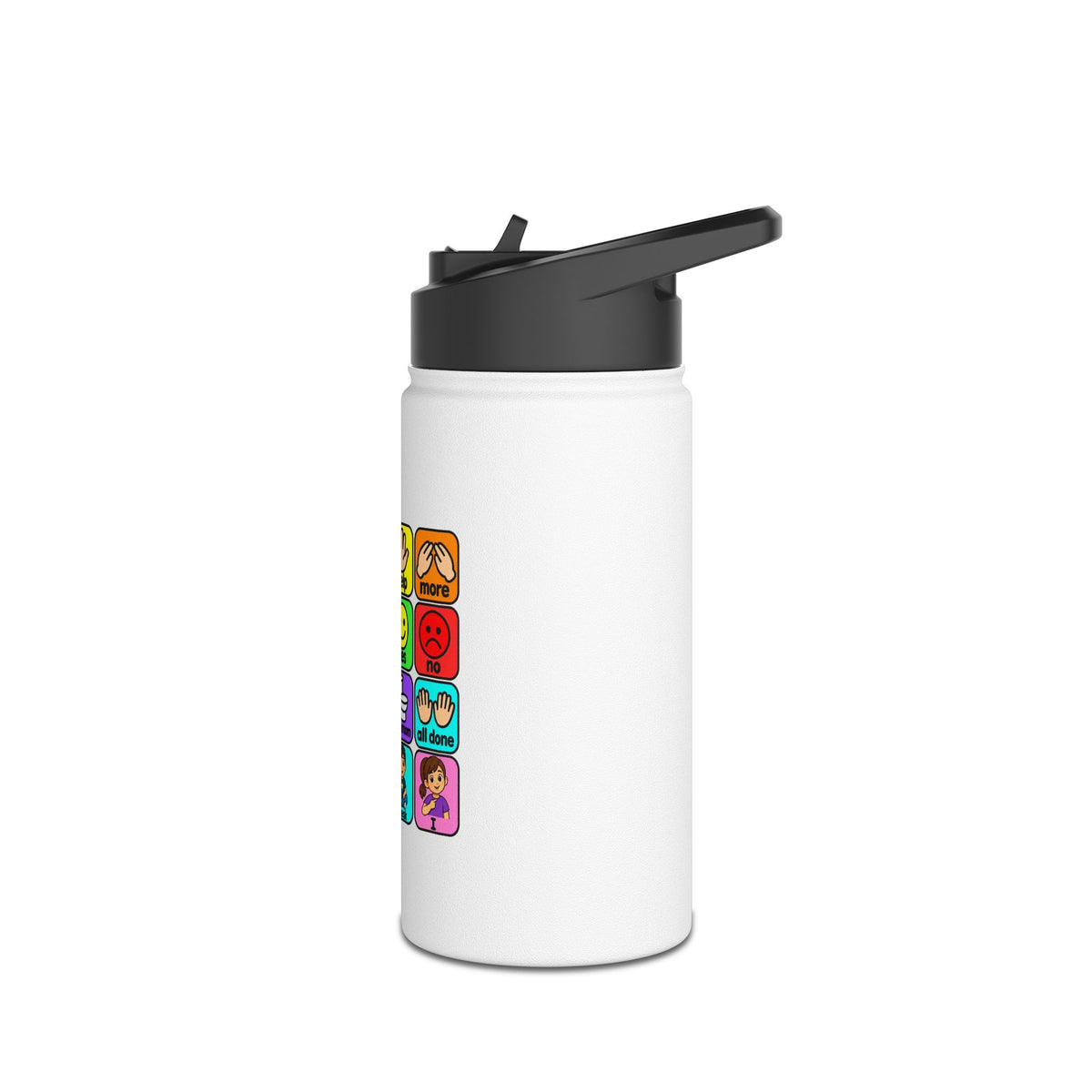AAC Communication Board Water Bottle Autism Stainless Steel 12 oz Water Bottle