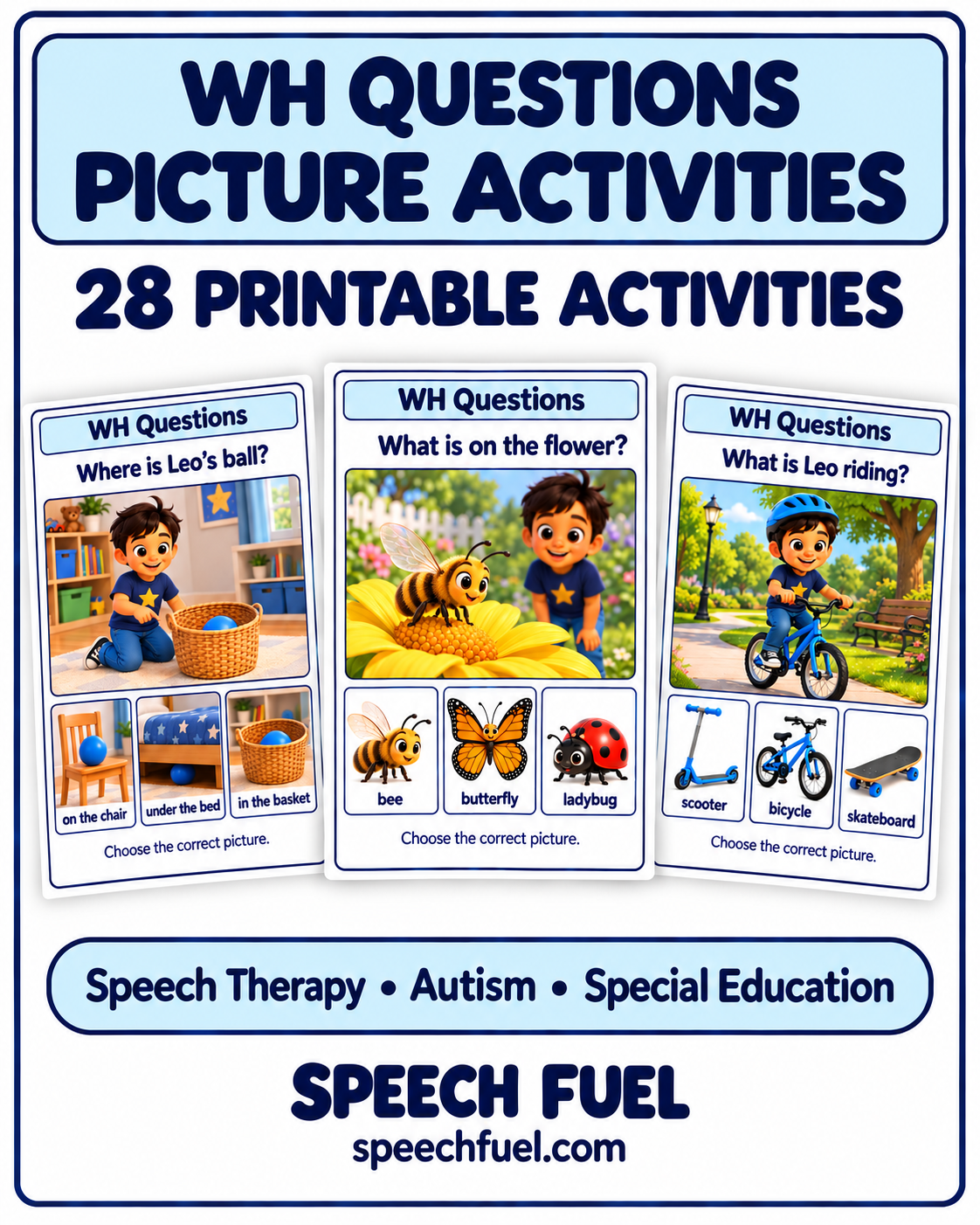 WH Questions Worksheets| 28 Printable Visual Cards