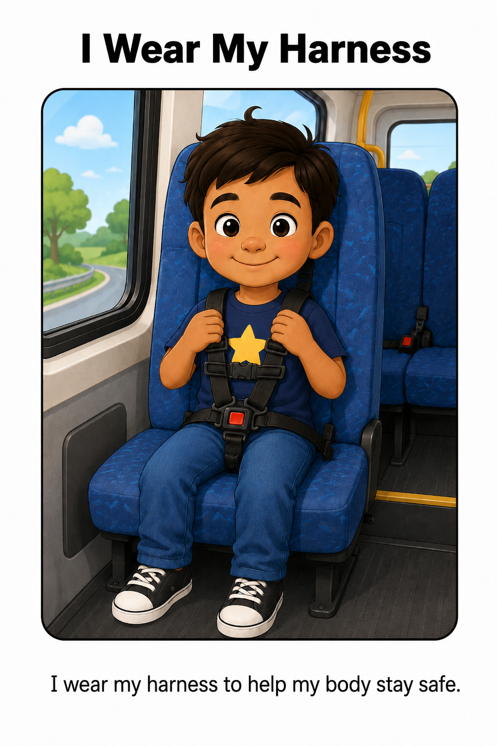 Wearing My Harness on the Bus or Van Social Story for Autism