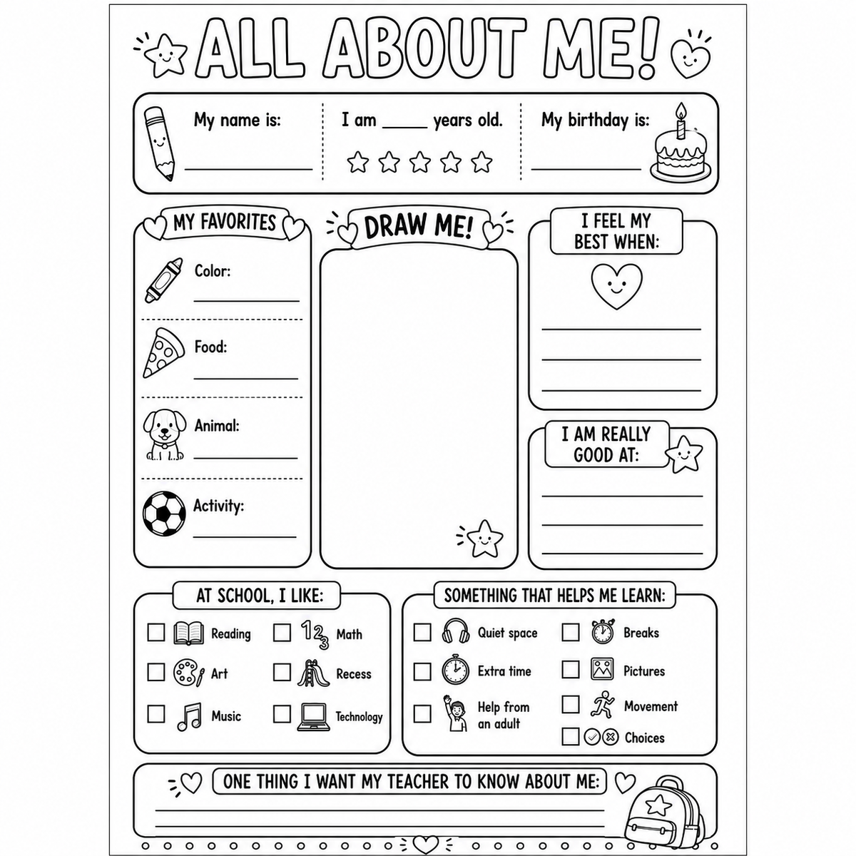 All About Me Worksheet for Back to School | Speech Fuel