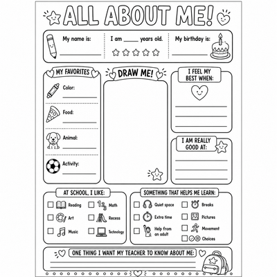 All About Me Worksheet for Back to School