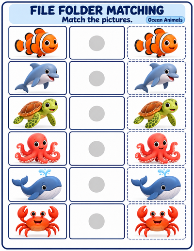 File Folder Matching Activities | 10 Printable Picture Matching Pages
