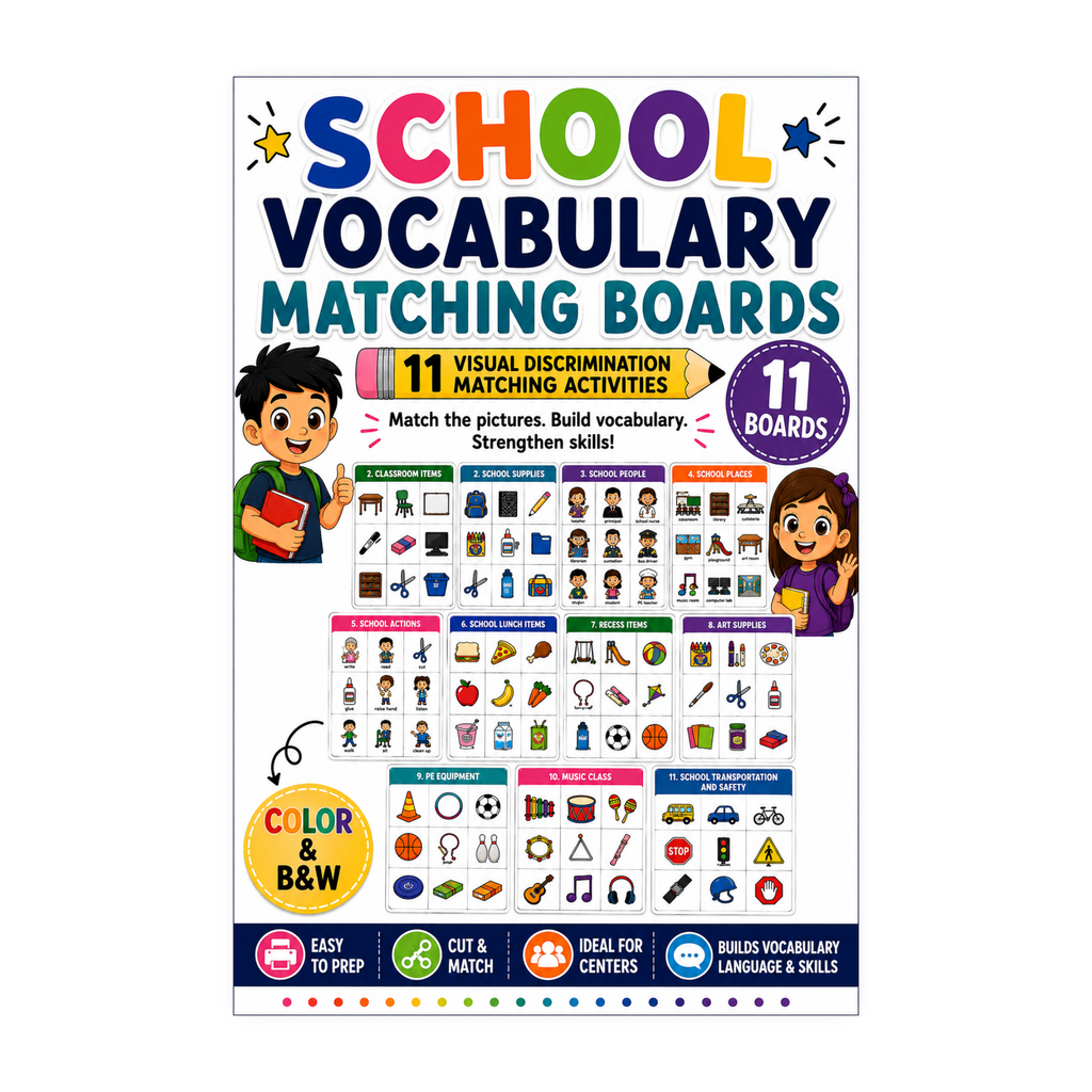 School Vocabulary Matching Boards for Autism | Speech Fuel