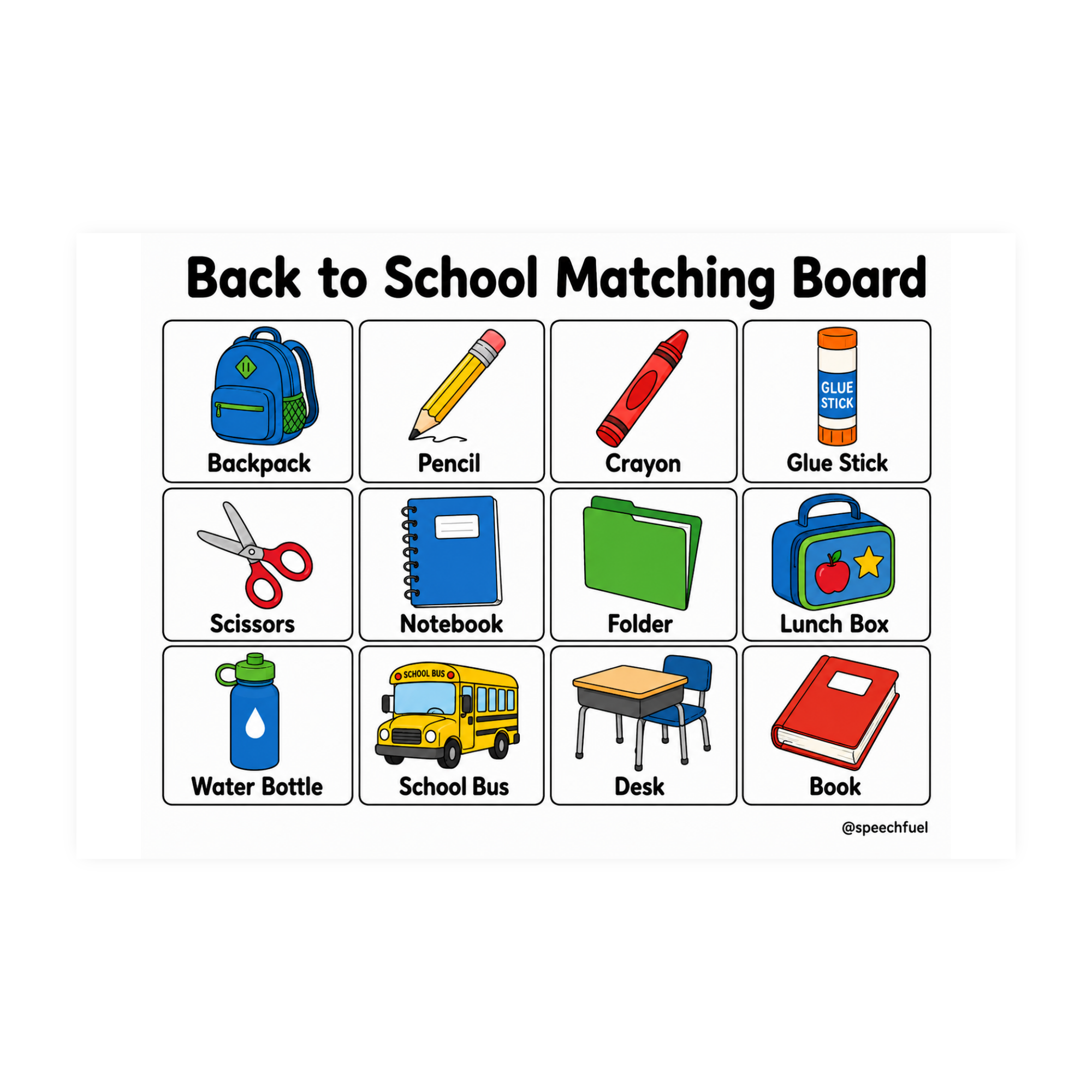 School Vocabulary Matching Boards for Autism | Speech Fuel