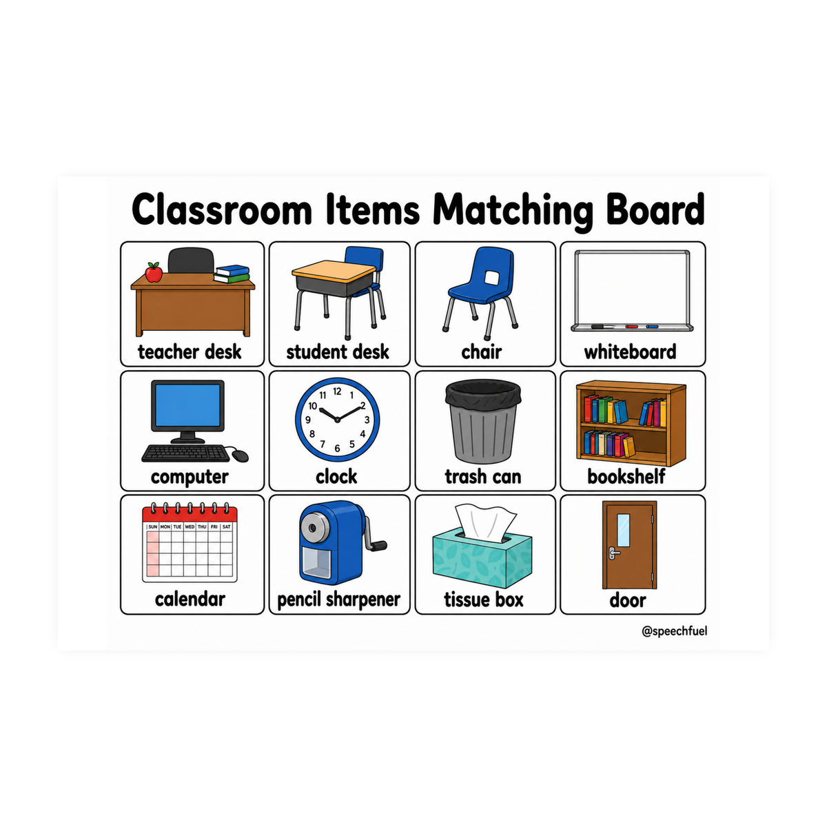 School Vocabulary Matching Boards for Autism | Speech Fuel