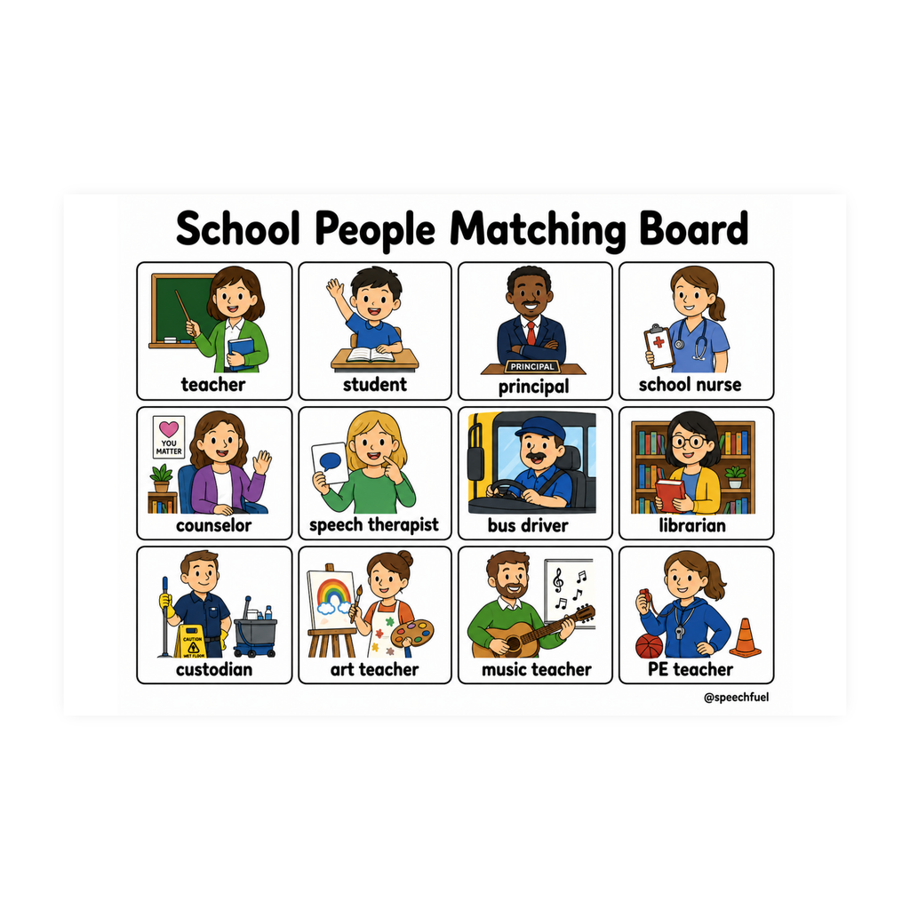 School Vocabulary Matching Boards for Autism | Speech Fuel